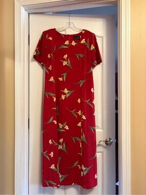 Red Floral Maxi Dress with Yellow Accents